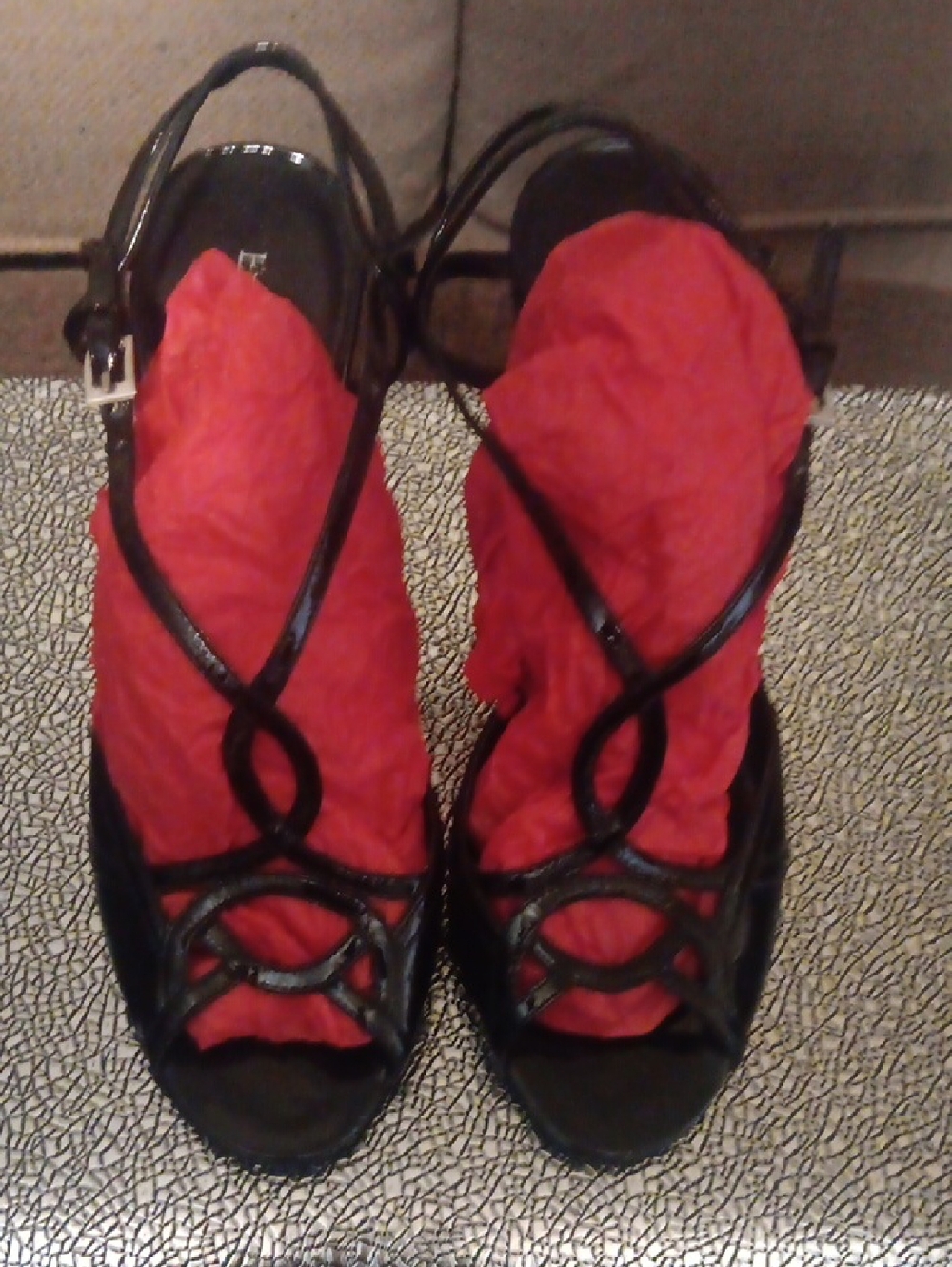 Enzo Angiolini Black Patent Strappy Heels